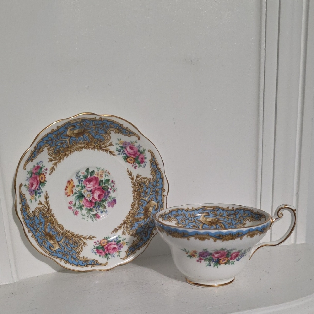 This is a Foley "Montrose Blue" bone china teacup and saucer set. england
